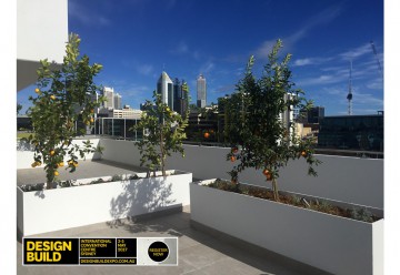 design build planter boxes on high rise building with plants